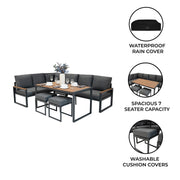 Aluminium Corner Sofa Set with Wood-Effect Finish