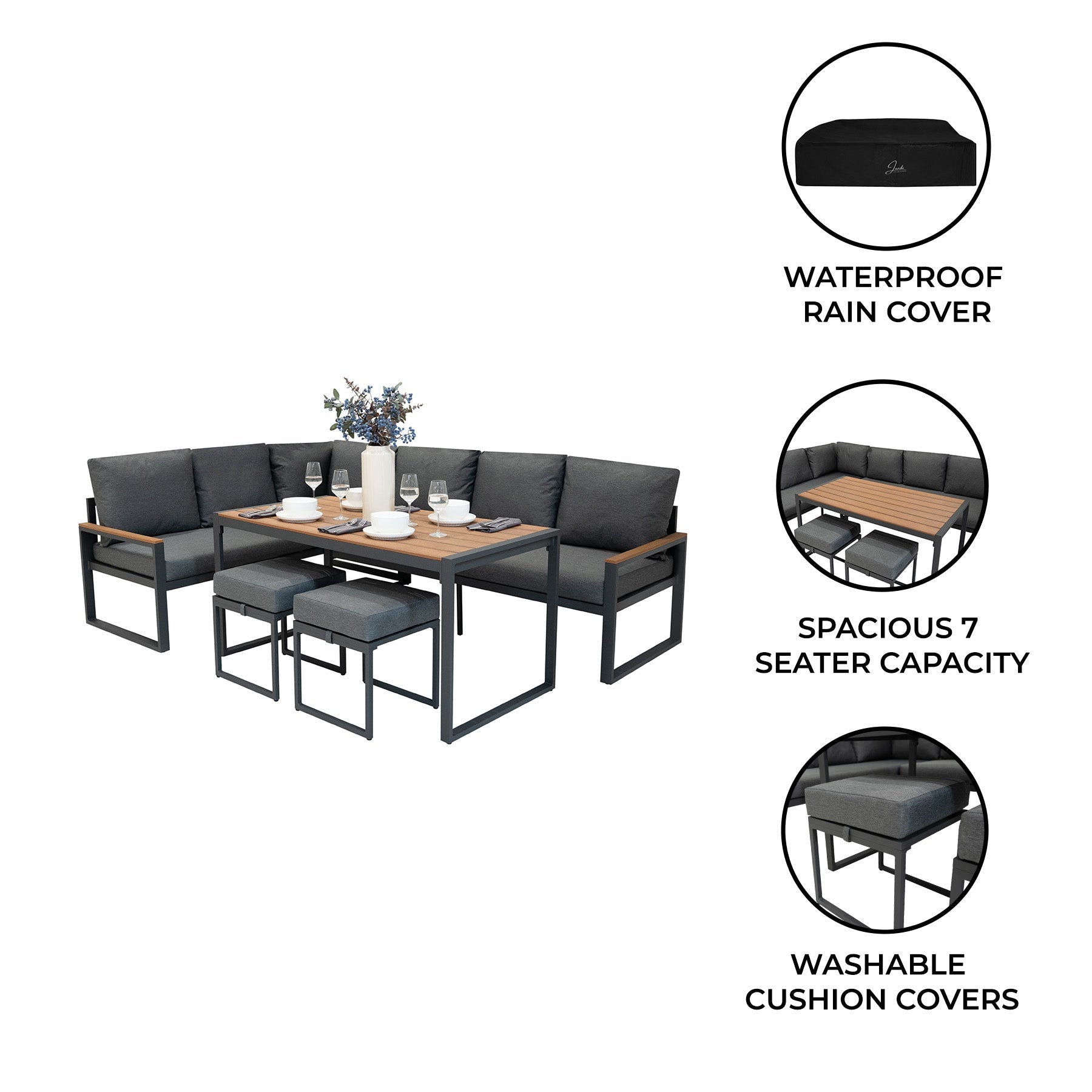Aluminium Corner Sofa Set with Wood-Effect Finish