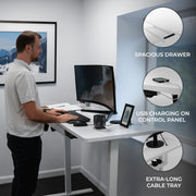 Height-Adjustable Electric Standing Desk with Drawer, 140 cm x 60 cm