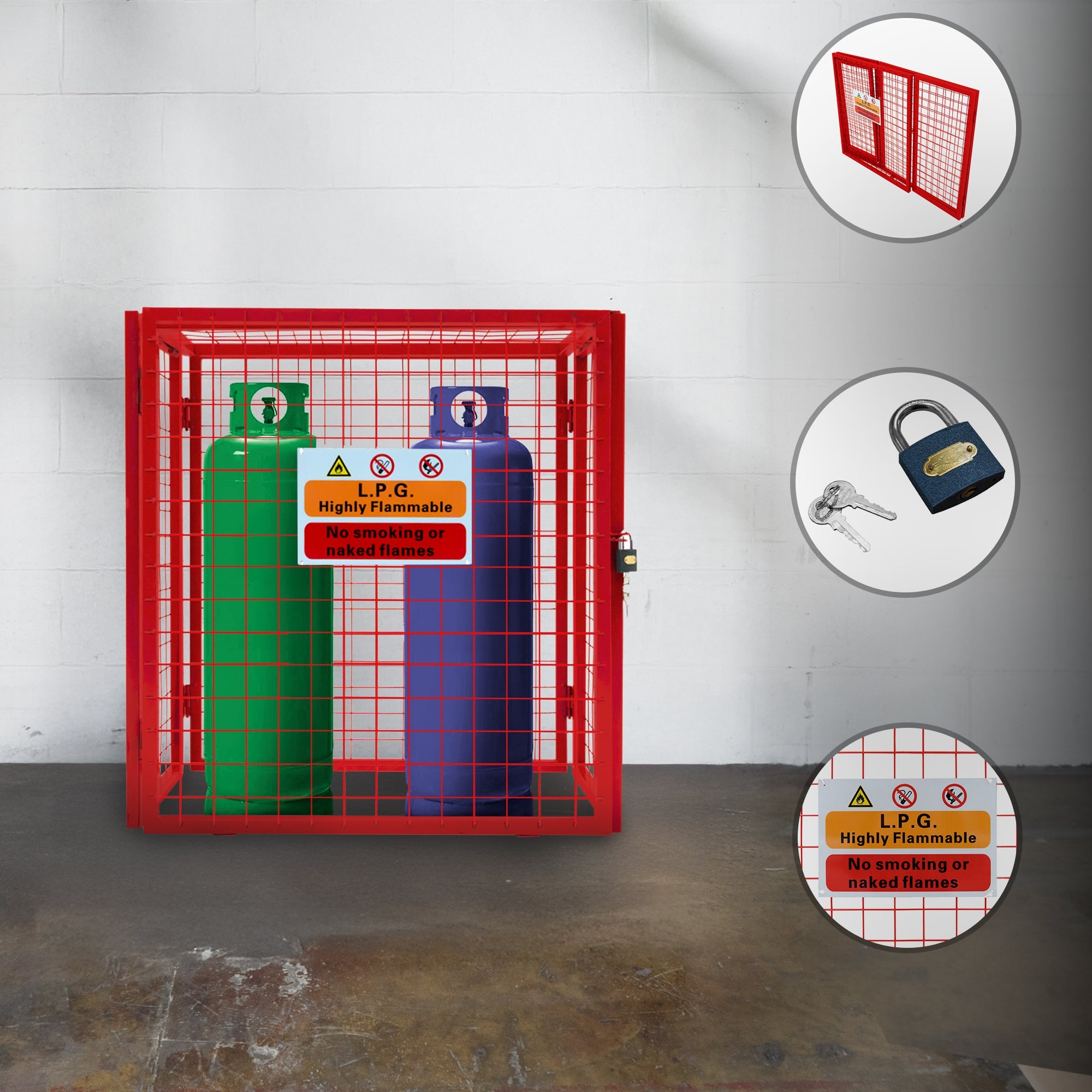 Red Collapsible Mesh Cage for Gas Bottles - 90 cm x 80 cm x 43 cm