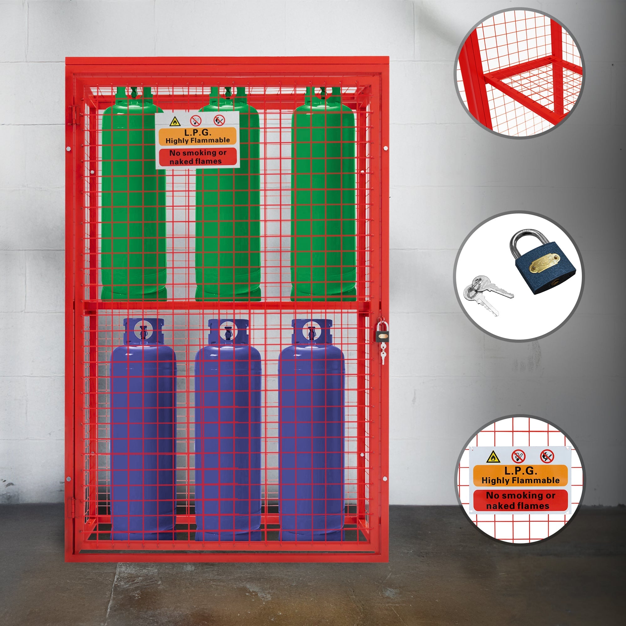 Red Collapsible Mesh Cage for Gas Bottles - 181 cm x 116 cm x 57 cm