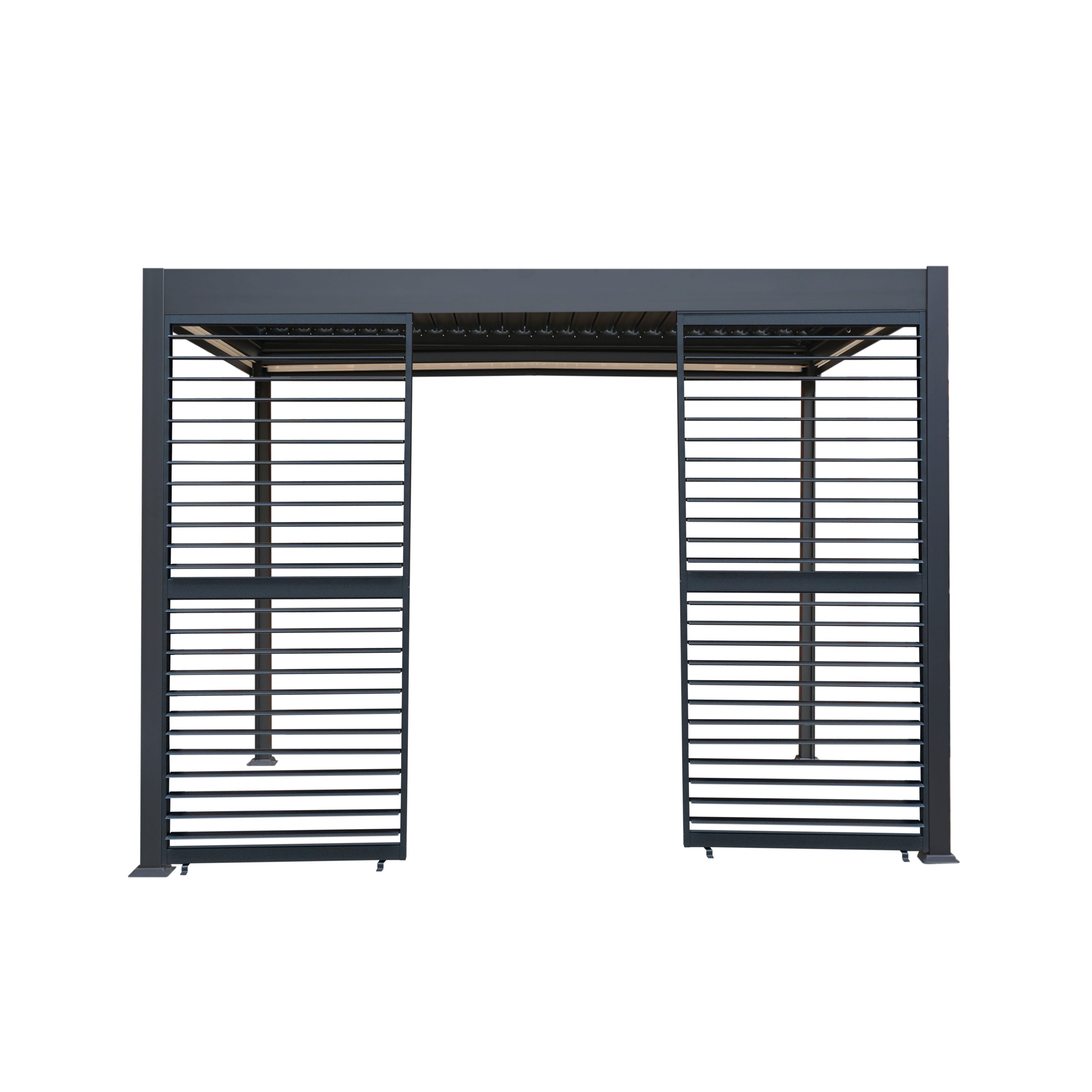 Anthracite Aluminium Pergola with White Blinds and Two Shutter Panels, 3m x 3m