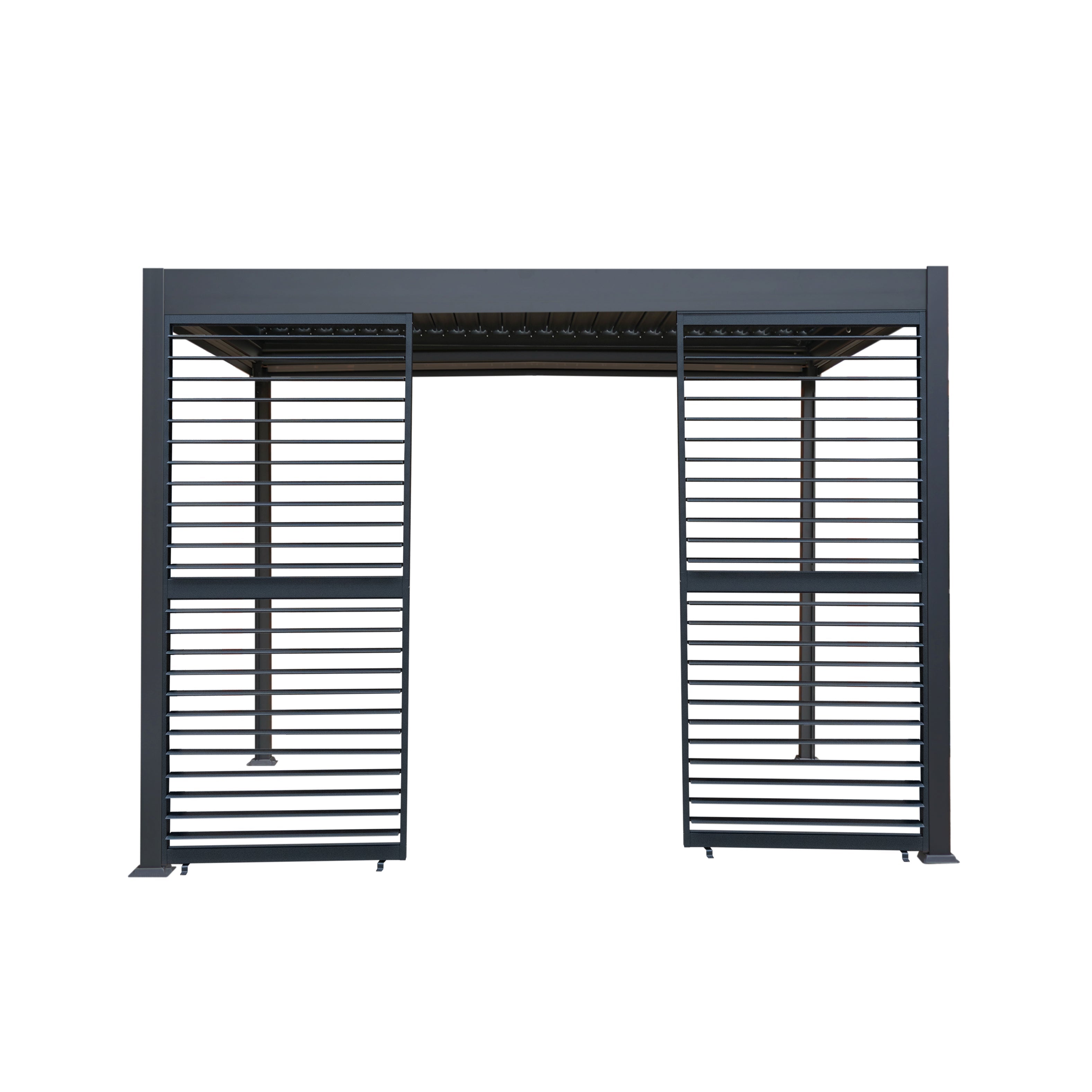Aluminium Pergola with Anthracite Blinds and Two Shutter Panels – 3m x 3m