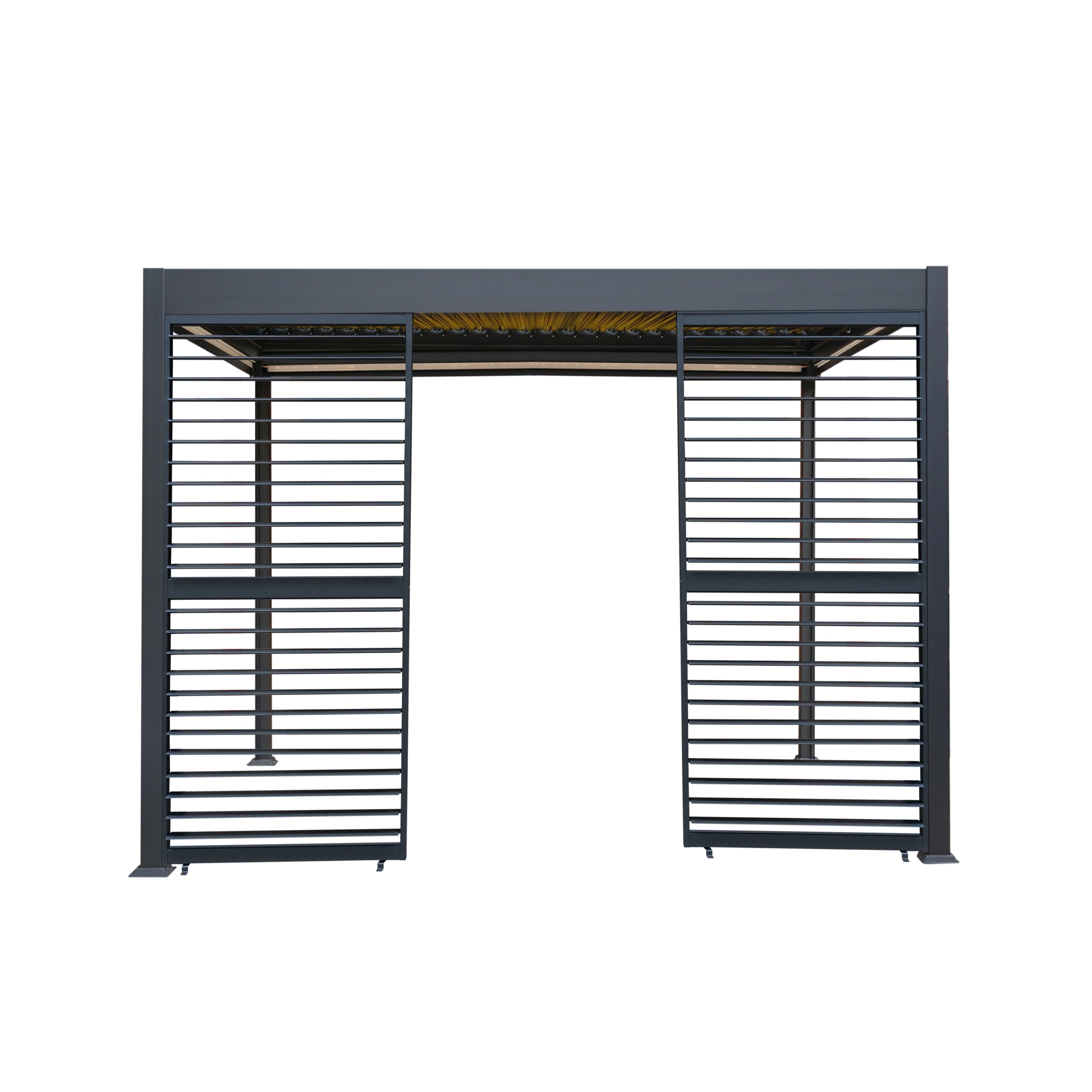 Anthracite Aluminium Pergola with White Blinds, 2 Side Panels, LED Lighting, 3m x 3m
