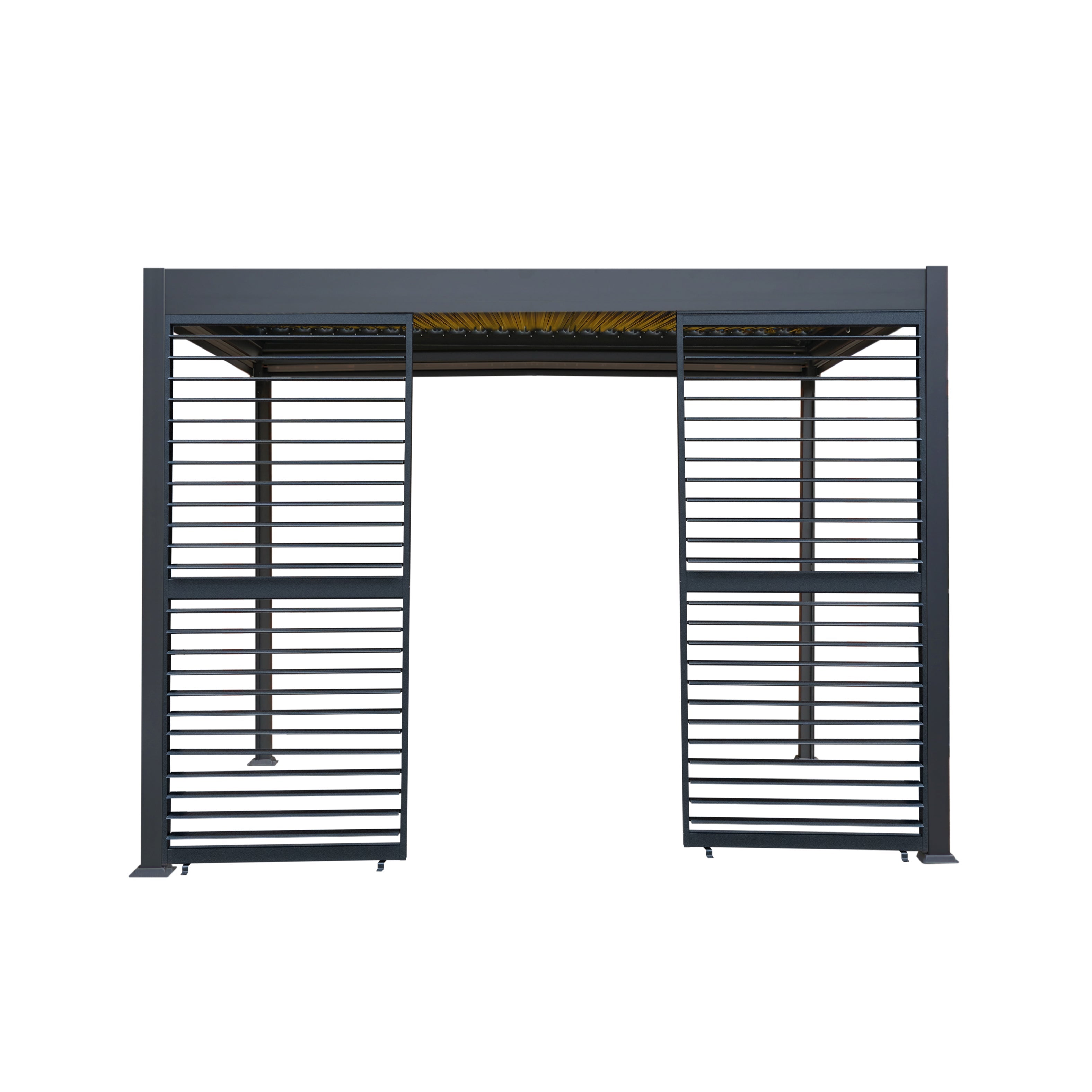 Aluminium Pergola with Anthracite Blinds, Two Side Panels and LED Lights – 3m x 3m