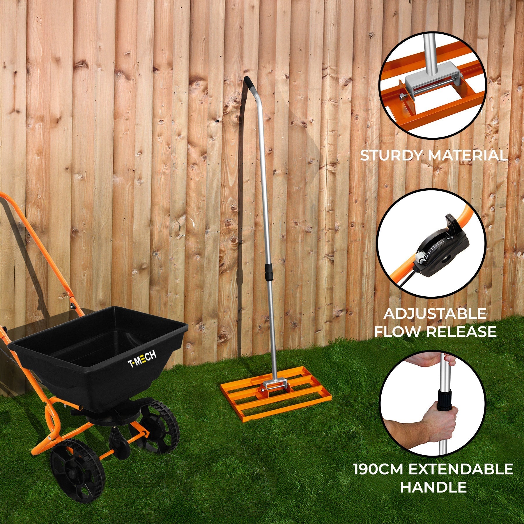 Rotary Spreader and 50 cm Lawn Leveller – Orange