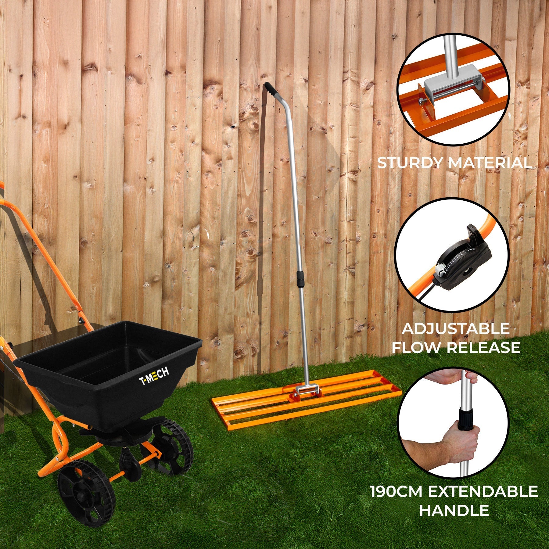 Rotary Spreader and 100 cm Lawn Leveller - Orange