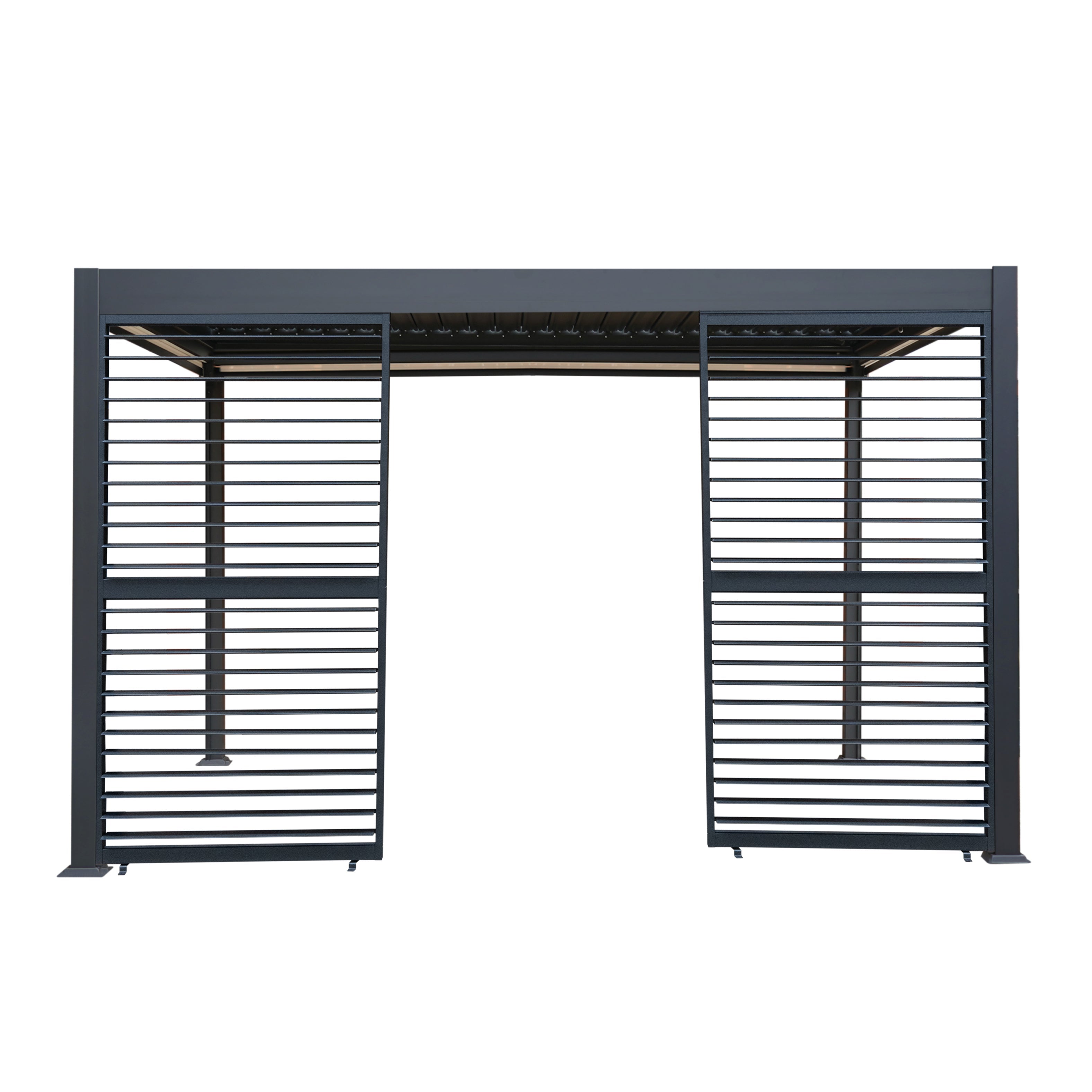 Anthracite Aluminium Pergola with White Blinds and Two Shutter Panels – 3m x 4m