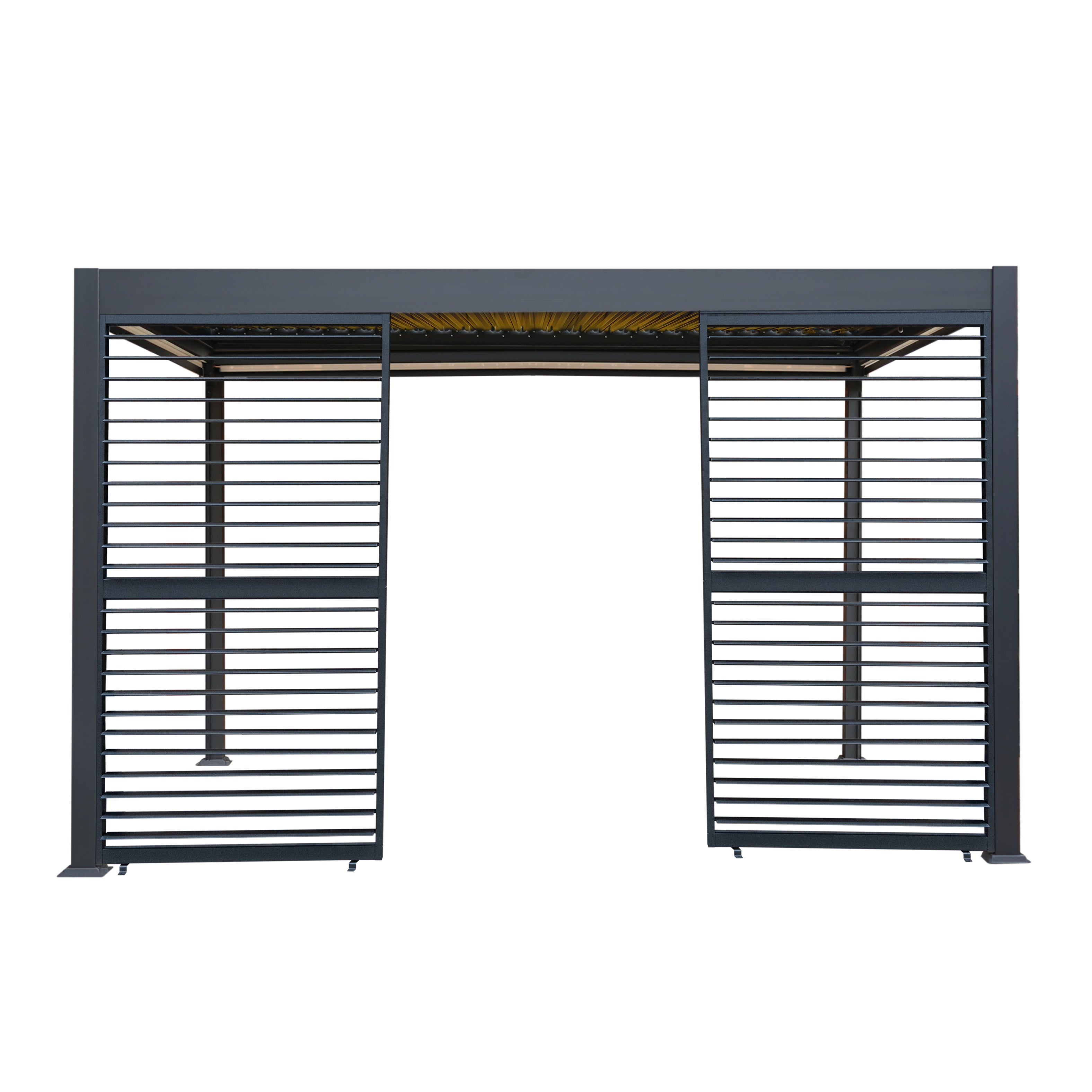 Anthracite Aluminium Pergola with White Blinds, 2 Side Panels and LED Lighting | 3m x 4m