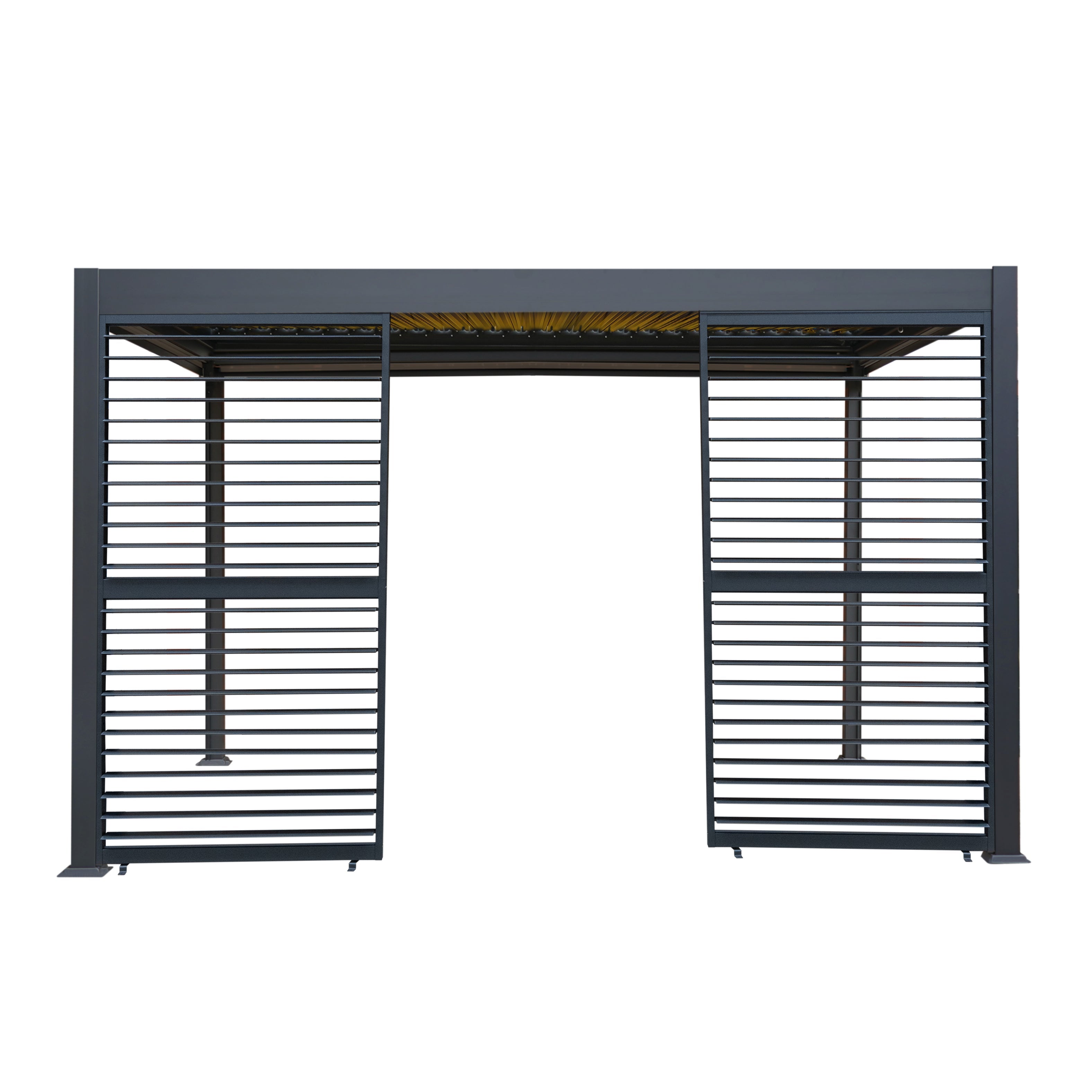Aluminium Pergola with Anthracite Blinds, 2 Side Panels and LED Lights – 3m x 4m