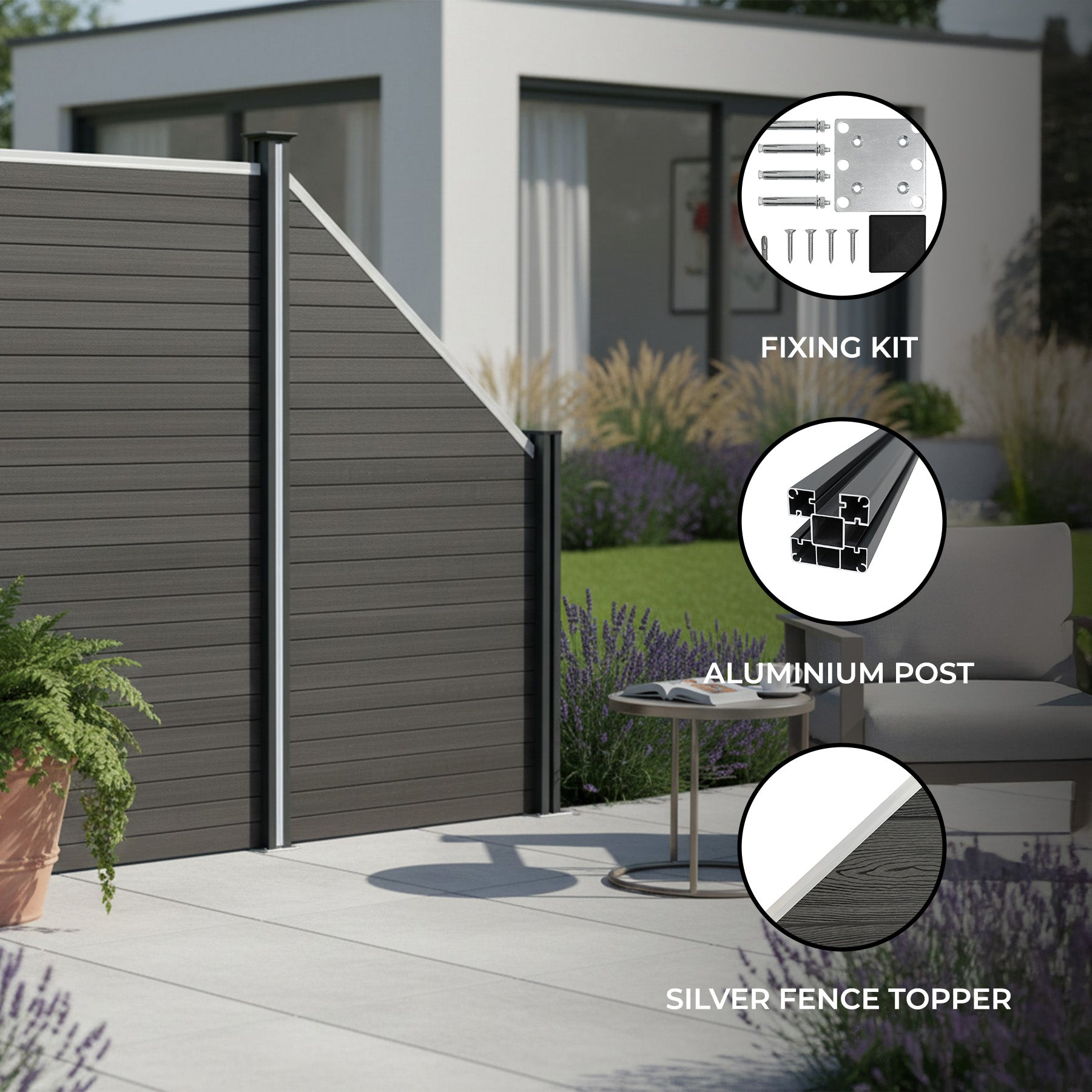 Grey Composite Angled Fence Panel