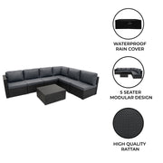 Black Rattan 7-Piece Modular Furniture Set