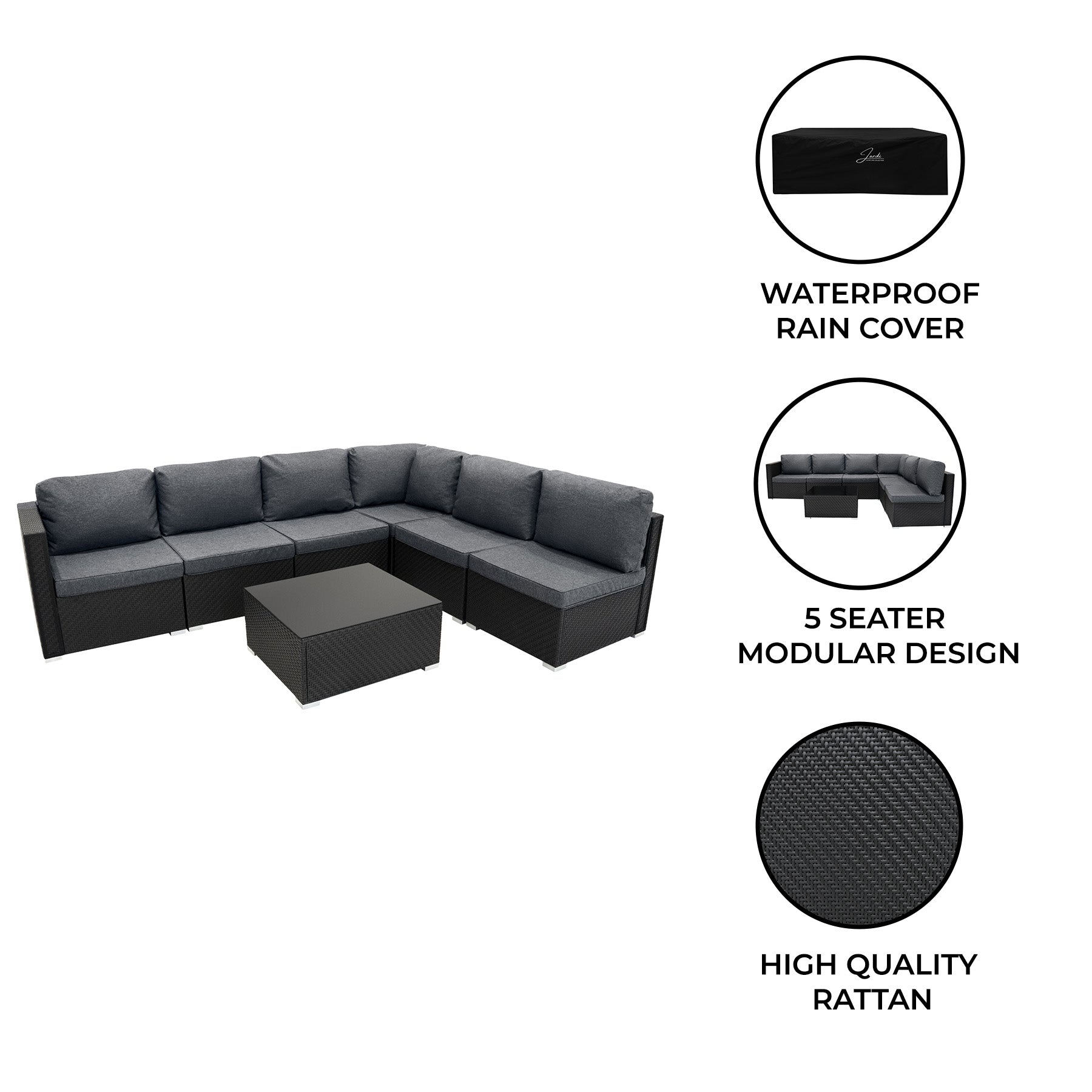 Black Rattan 7-Piece Modular Furniture Set
