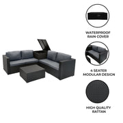 6-Piece Black Rattan Modular Furniture Set