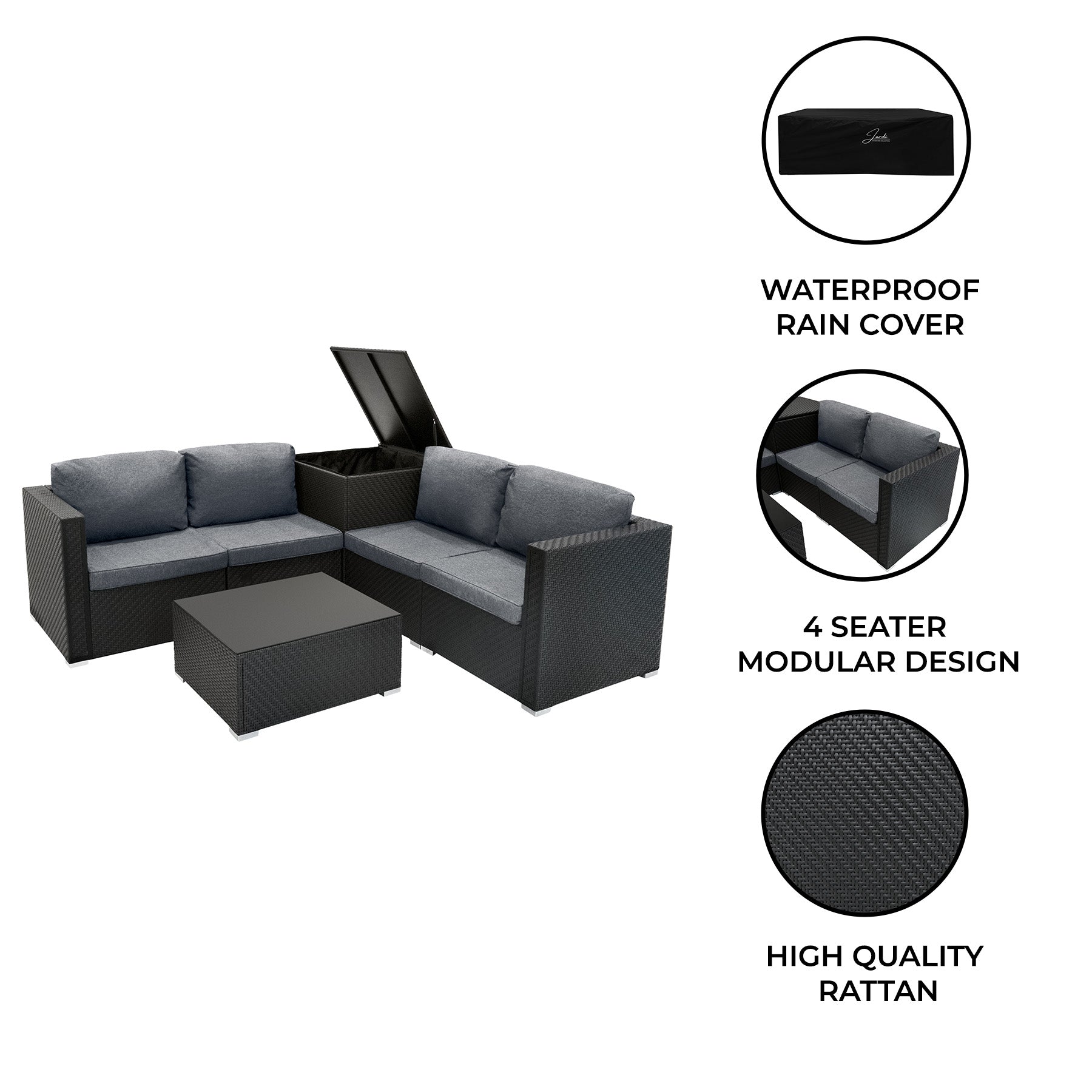 6-Piece Black Rattan Modular Furniture Set