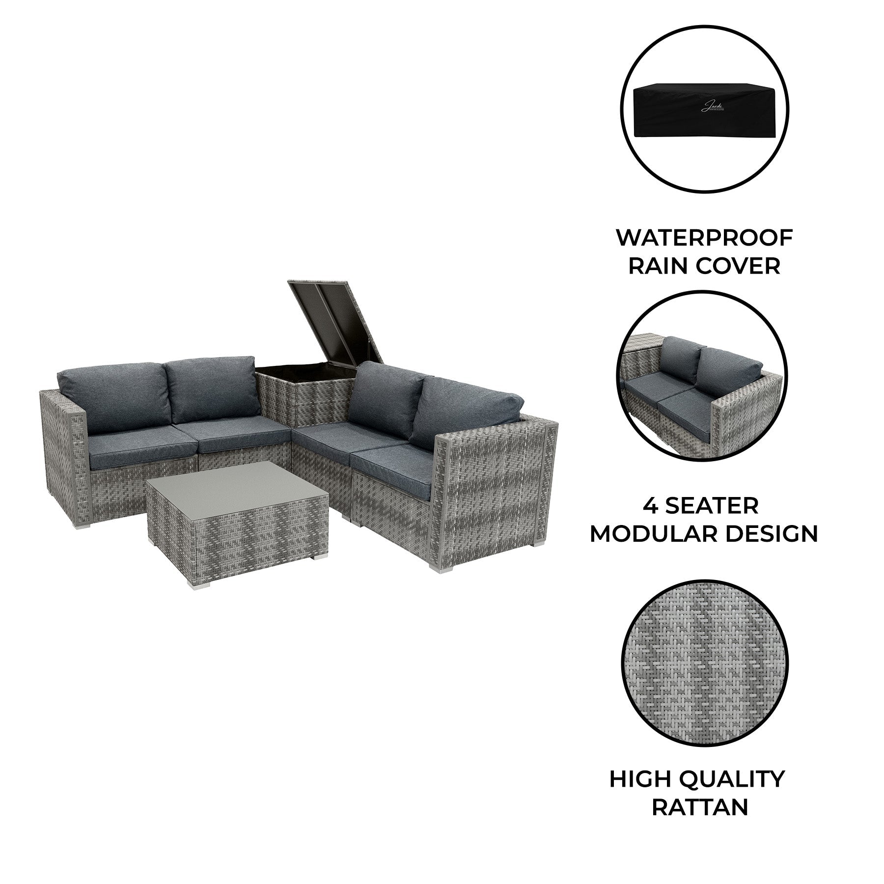 Grey Rattan Modular 6-Piece Furniture Set