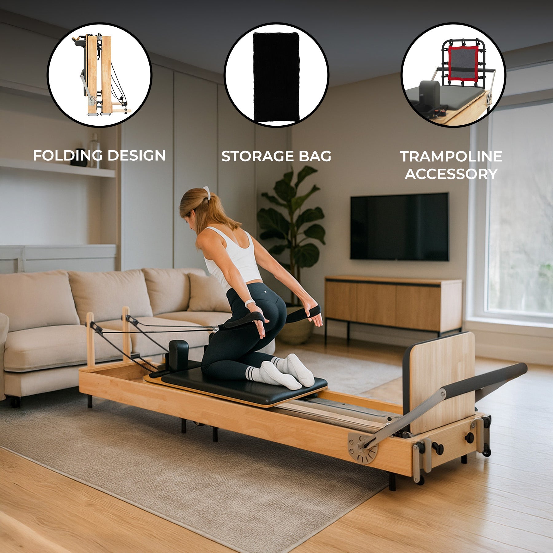 Pilates Reformer Machine with Oak Finish