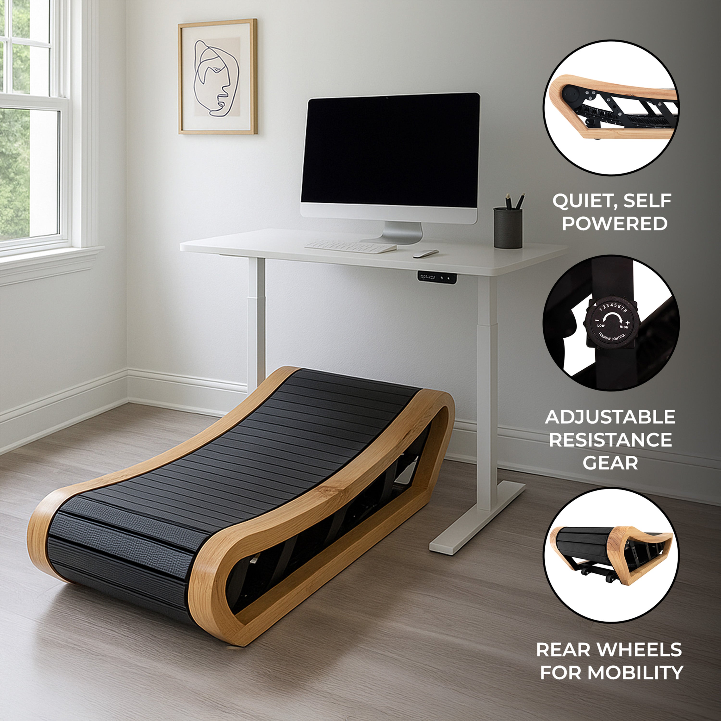 Curved Treadmill with Light Oak Finish