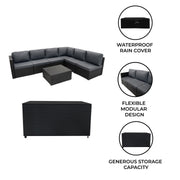 Black Rattan Modular 7-Piece Furniture Set with 700L Storage Box