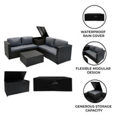 Rattan Modular 6-Piece Furniture Set with 996L Storage Box – Black