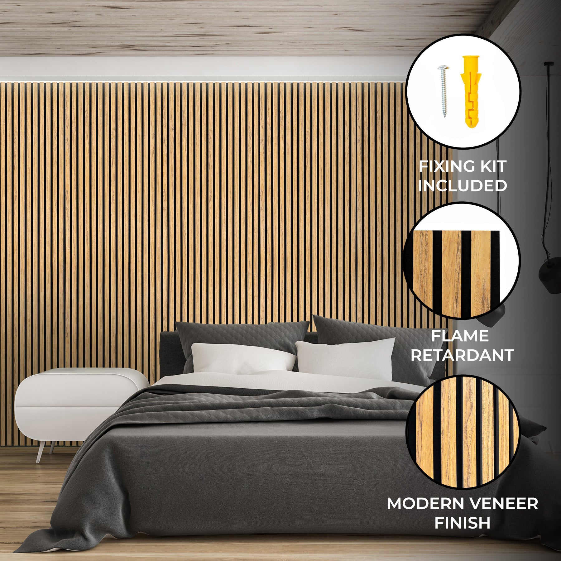 Oak Acoustic Slat Wall Panels - 3-Pack