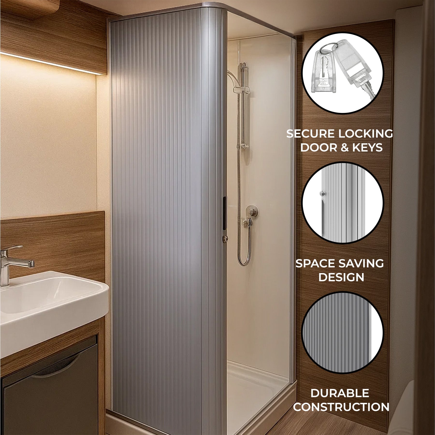 Tambour Shower Door - Silver Finish