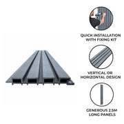 WPC Slatted Wall Cladding - 4 Panels, Grey