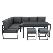 Aluminium Corner Sofa Set with Black Rattan Storage Box in Anthracite Grey