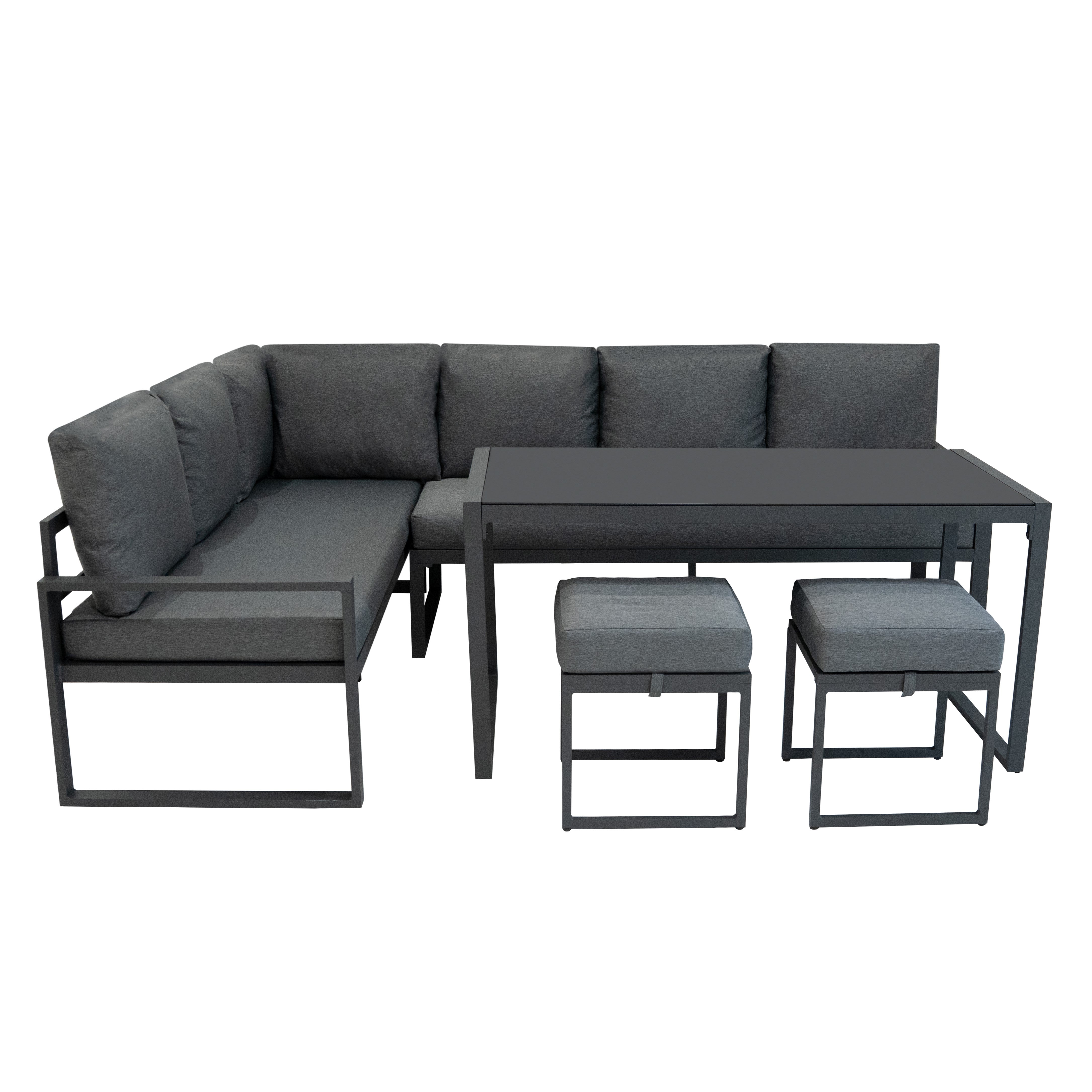 Aluminium Corner Sofa Set with Black Rattan Storage Box in Anthracite Grey