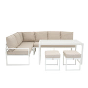 White Aluminium Corner Sofa Set with Black Rattan Storage Box