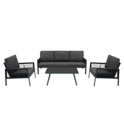 Anthracite Grey Aluminium 4-Piece Sofa Set with Black Rattan Storage Box