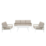 White Aluminium 4-Piece Sofa Set with Black Rattan Storage Box
