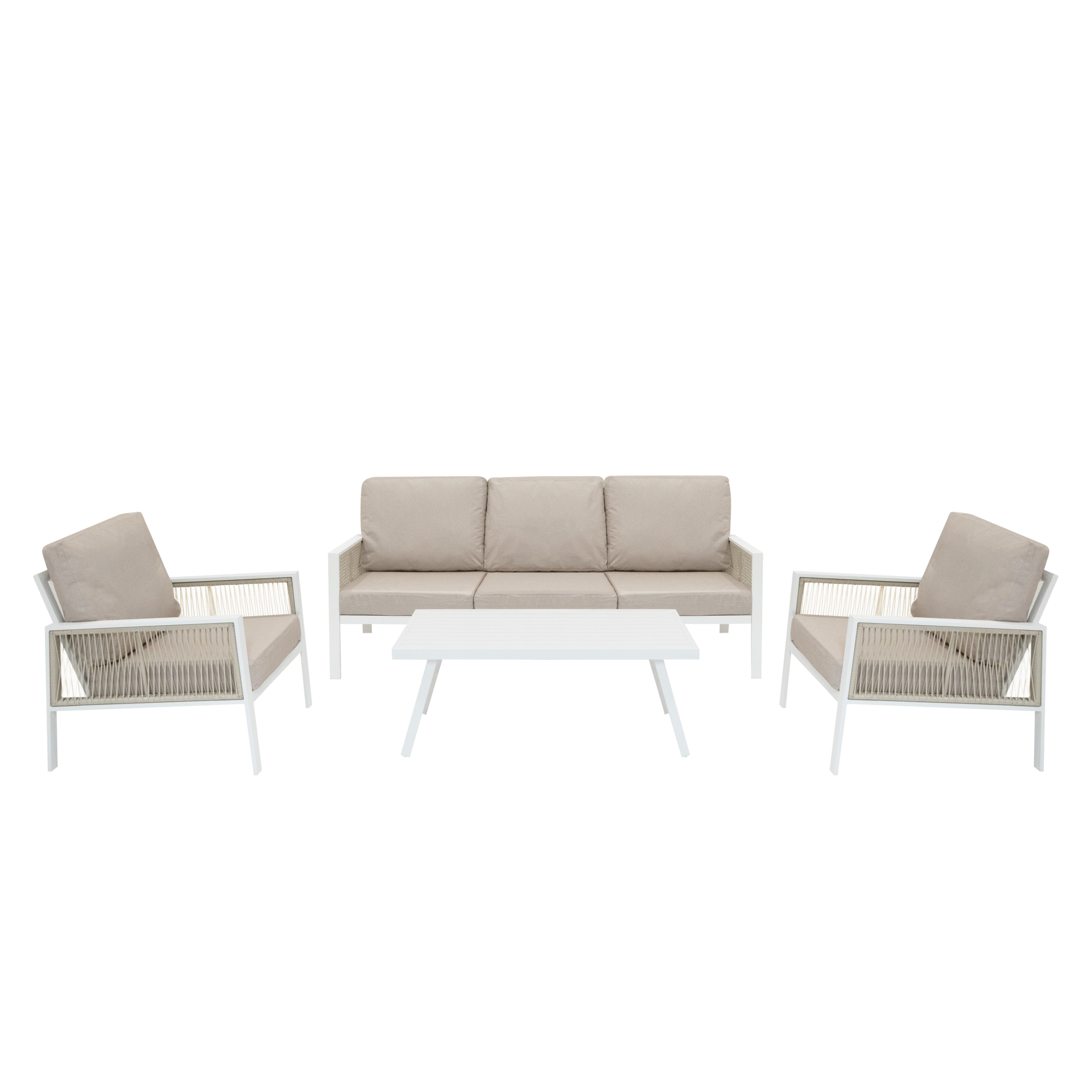 White Aluminium 4-Piece Sofa Set with Black Rattan Storage Box