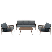 Aluminium 4-Piece Sofa Set with Black Rattan Storage Box – Wood Effect Finish