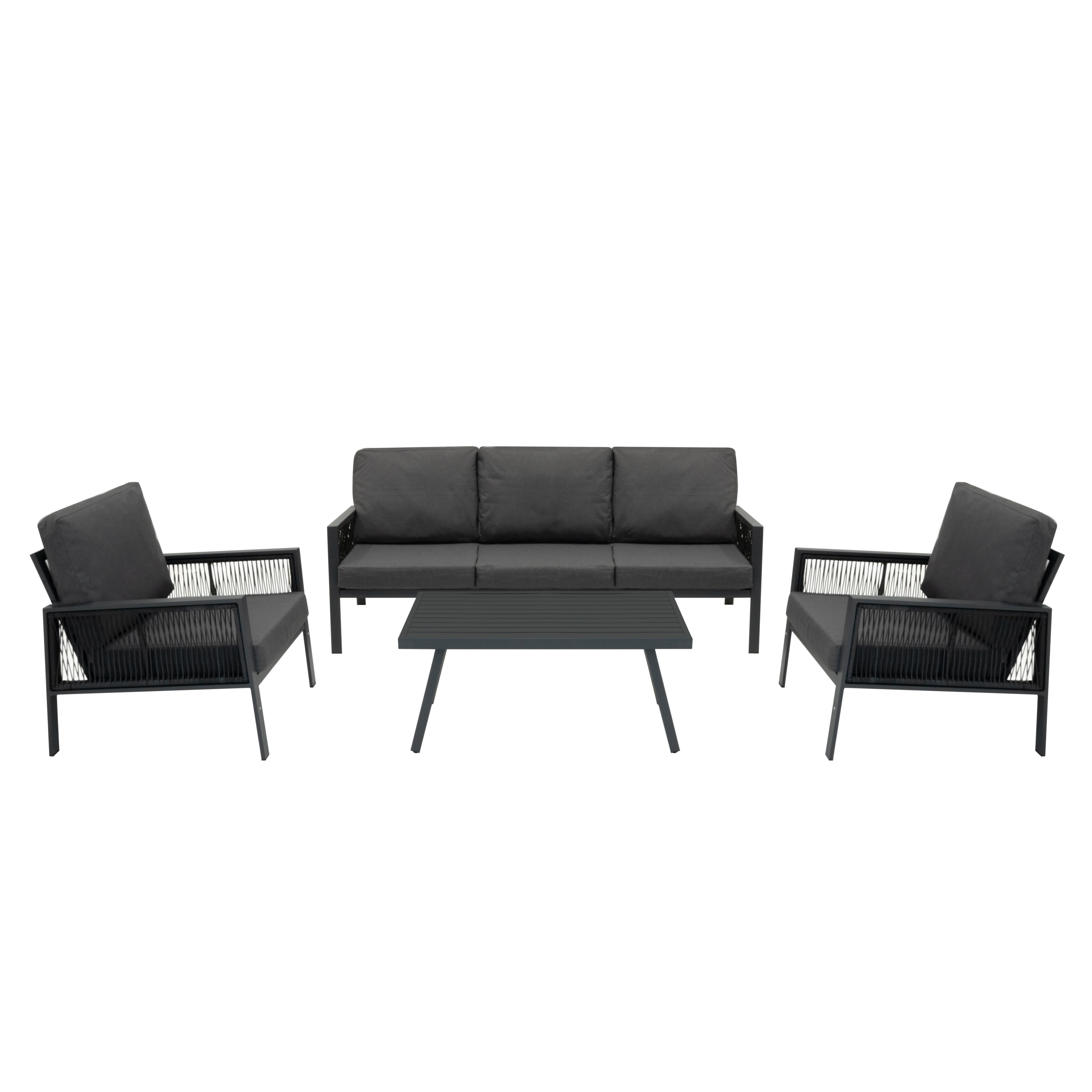 Anthracite 4-Piece Outdoor Sofa Set with Black Parasol and Base