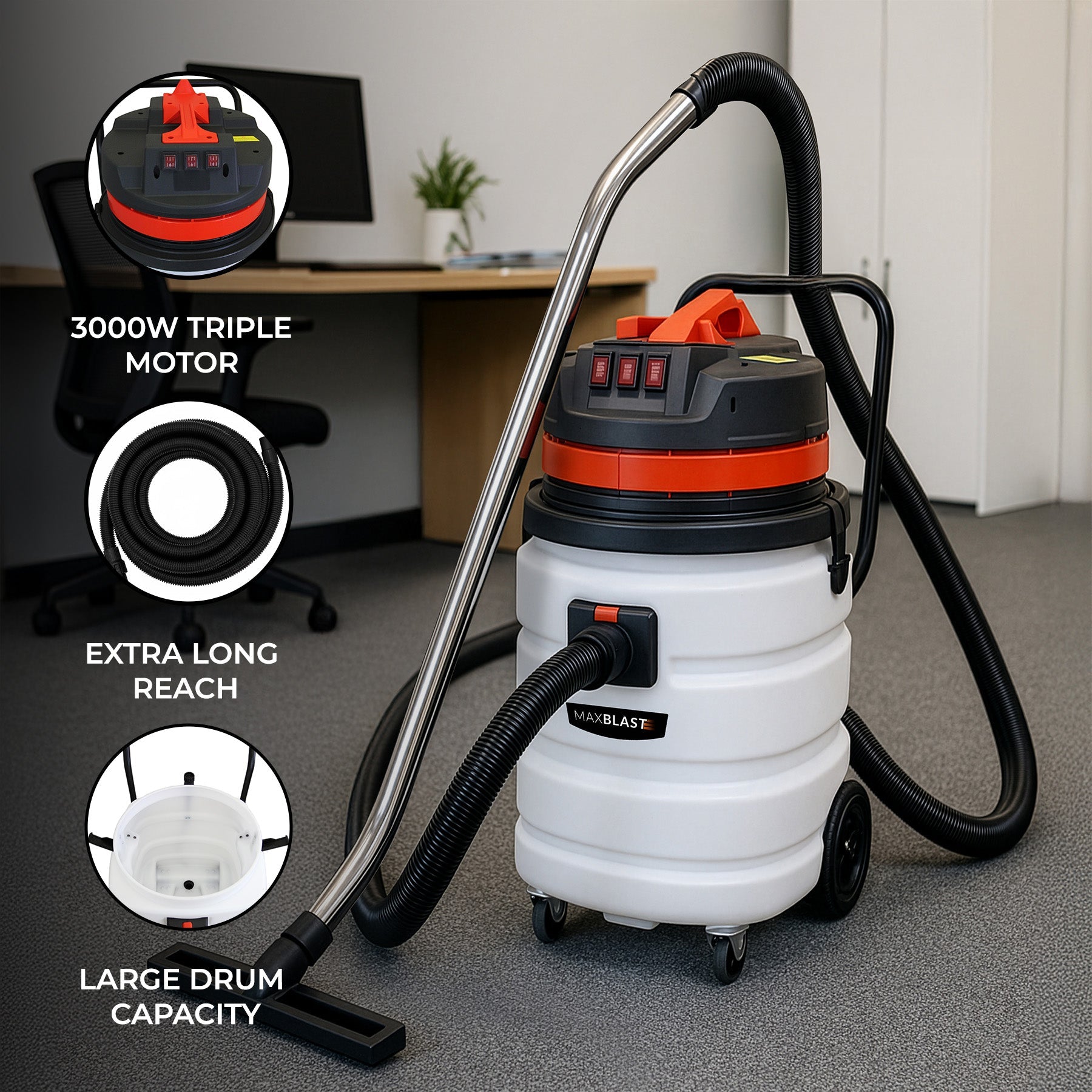 90L Wet and Dry Vacuum Cleaner with 5m Hose