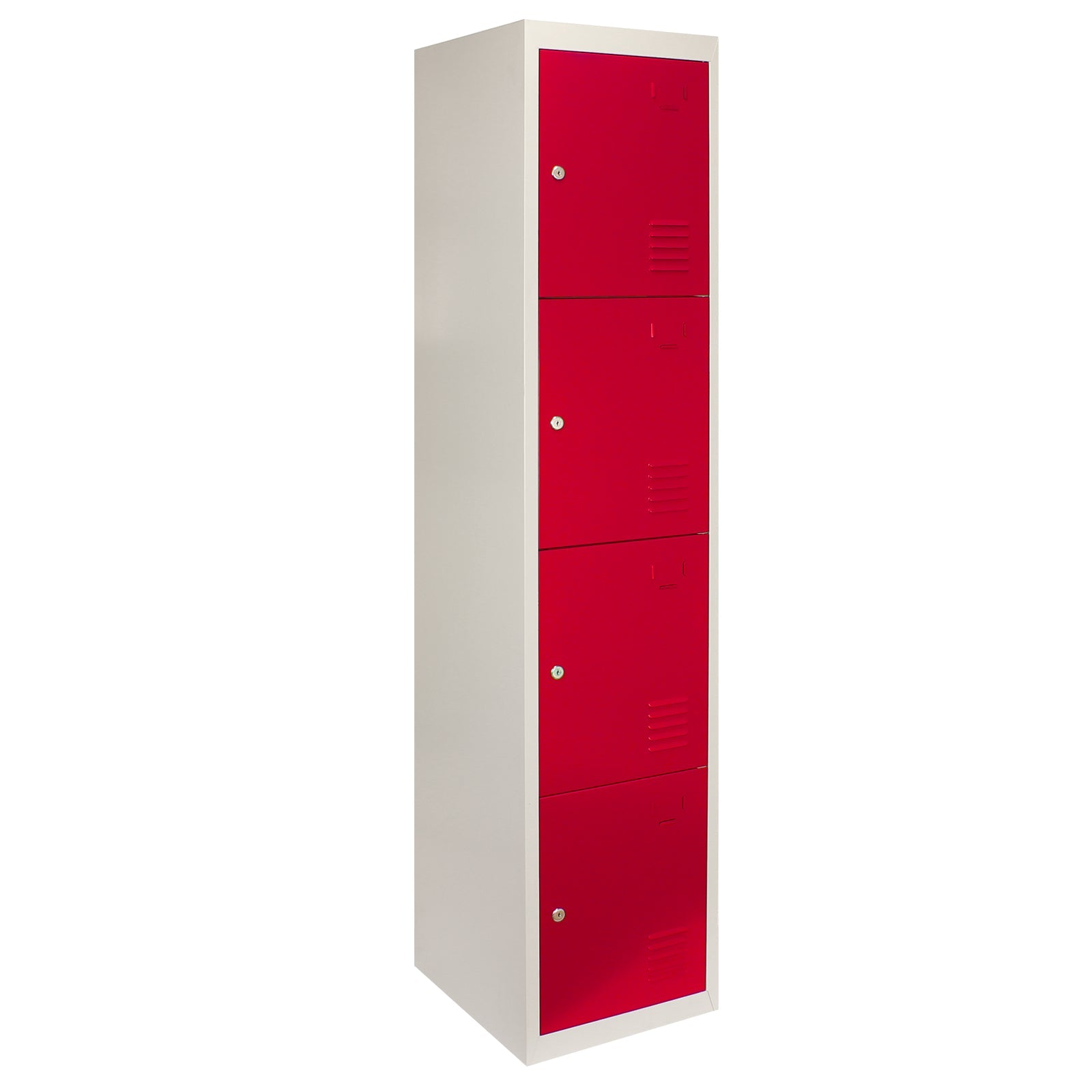 Set of Three Red Metal Storage Lockers with Four Doors