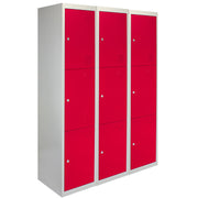 Set of 3 Red Metal Storage Lockers - 3-Door, Flat-Pack