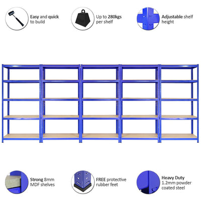 5 x T-Rax Blue 90 cm Racking & Bay Connectors