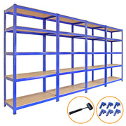 4 x 90 cm Blue Storage Racks, 4,200 kg Capacity, Includes Bay Connectors and Mallet