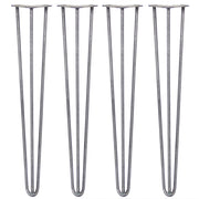 Set of 4 28-Inch Hairpin Legs, 3-Prong, 12mm Diameter, Raw Steel