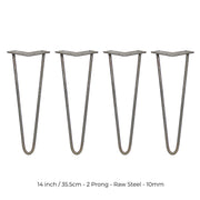 4-Pack 14-Inch Hairpin Legs, 2-Prong Top, 10mm Diameter, Raw Steel