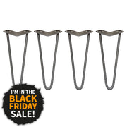 4-Pack 12-Inch Hairpin Legs, 12mm Diameter, 2-Prong Mounting, Raw Steel