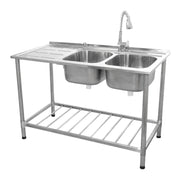 KuKoo Commercial Catering Sink: Double Bowl with Left-Hand Drainer