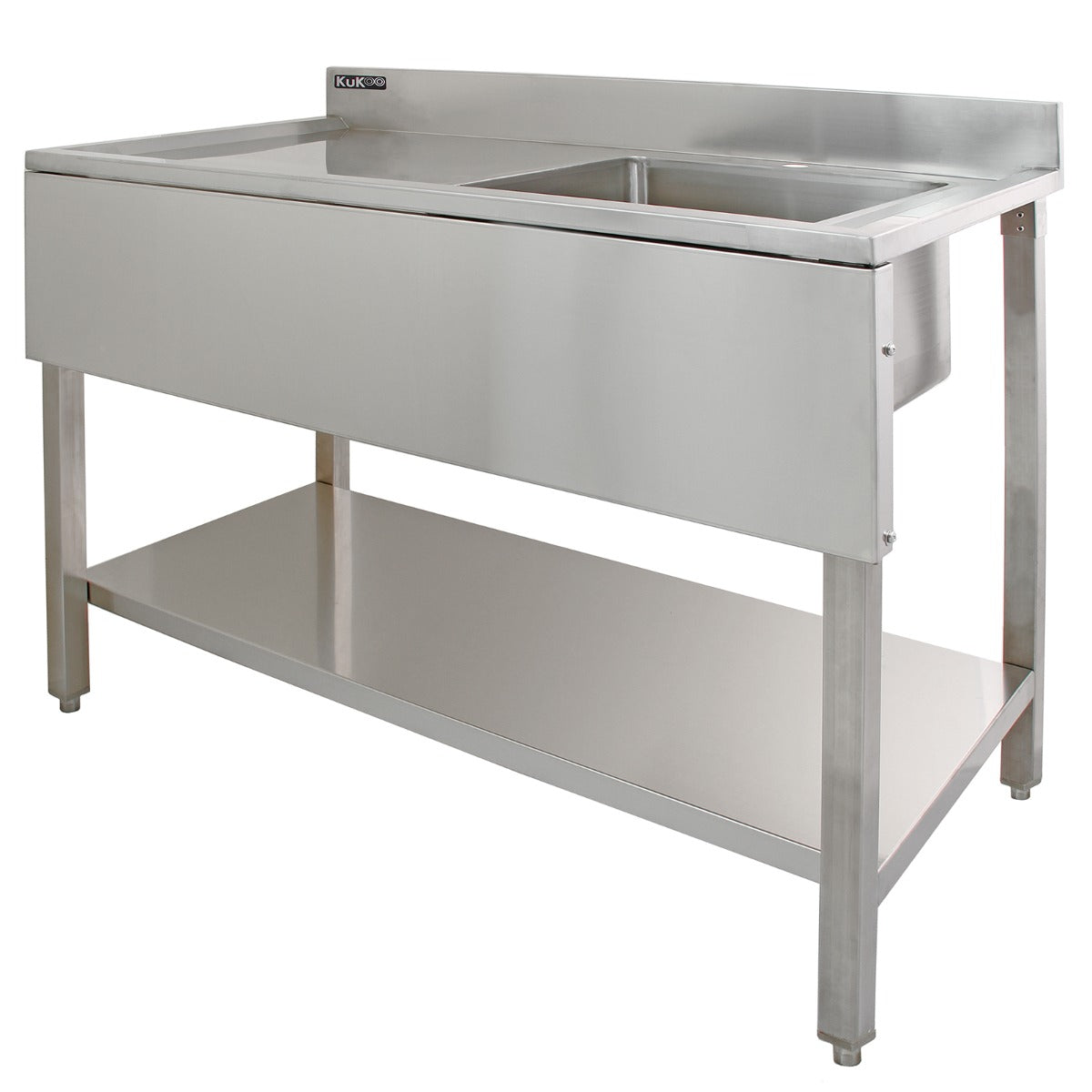 6ft Stainless Steel Catering Bench with Sink, Left-Hand Drainer, and 2 Wall-Mounted Shelves