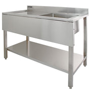 6ft Stainless Steel Catering Bench with Sink, Left-Hand Drainer, and 2 Wall-Mounted Shelves