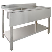 KuKoo Commercial Sink with Pre-Rinse Tap, 6-Foot Stainless Steel Catering Bench, and Two Wall-Mounted Shelves