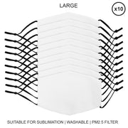Large Sublimation Blank Face Masks - 10 Pack