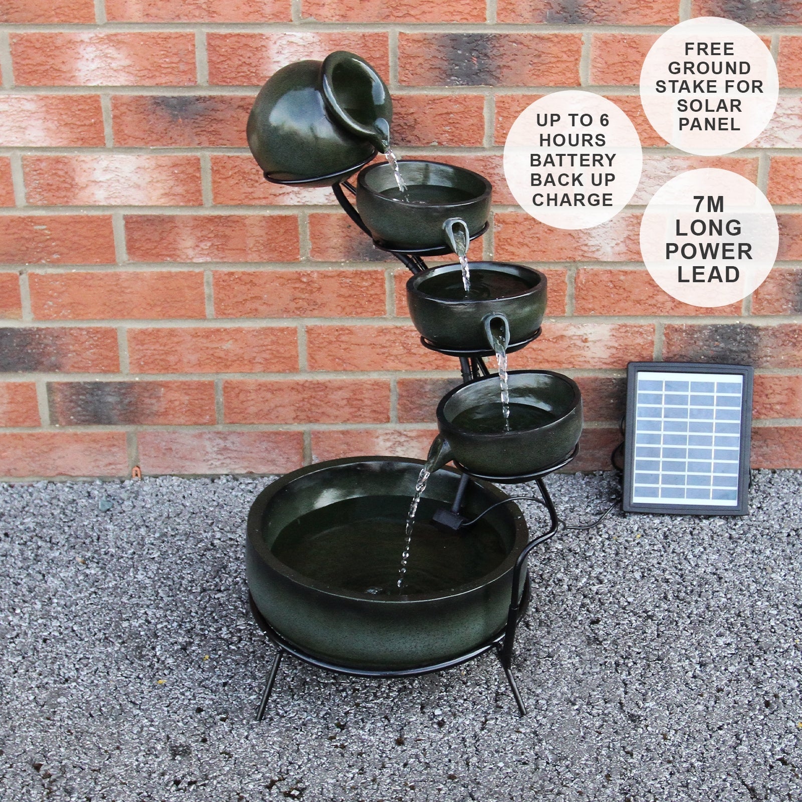 Green 4-Tier Spilling Bowls Water Feature