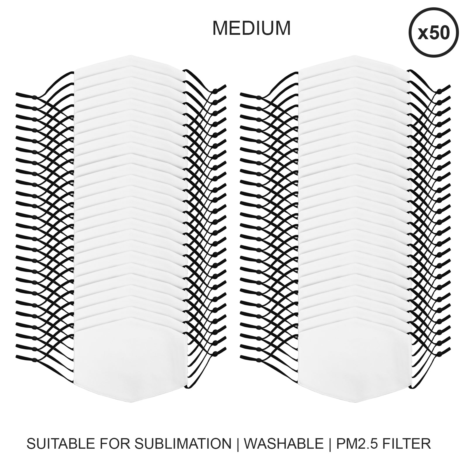 Large Sublimation Blank Face Masks - 50 Pack